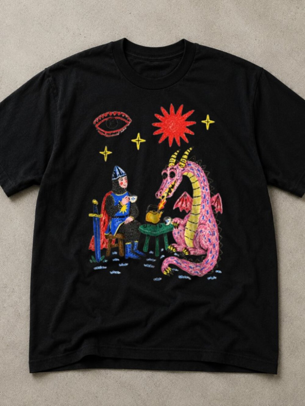 Dragon Tea Party Shirt Knight and Pink Dragon Folk Tshirt